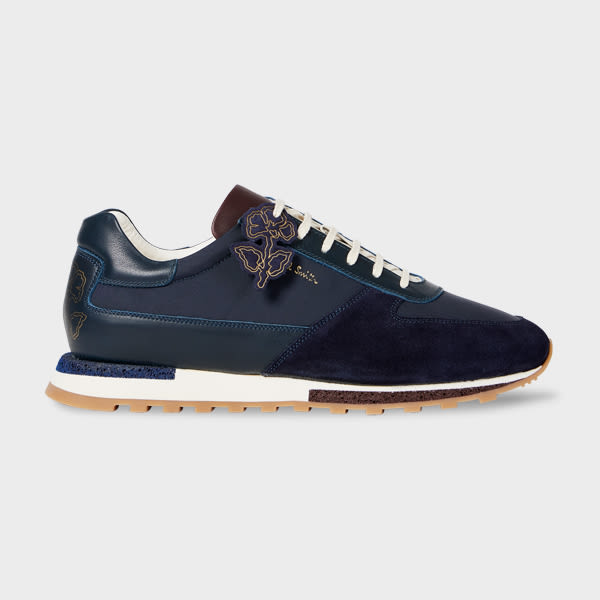 Paul Smith Navy Blue 'Velo' Mixed Retro Trainers