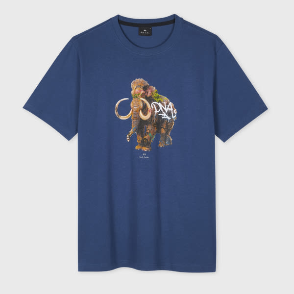 Ps By Paul Smith Dark Indigo 'graffiti Mammoth' Print T-shirt Blue In Blue