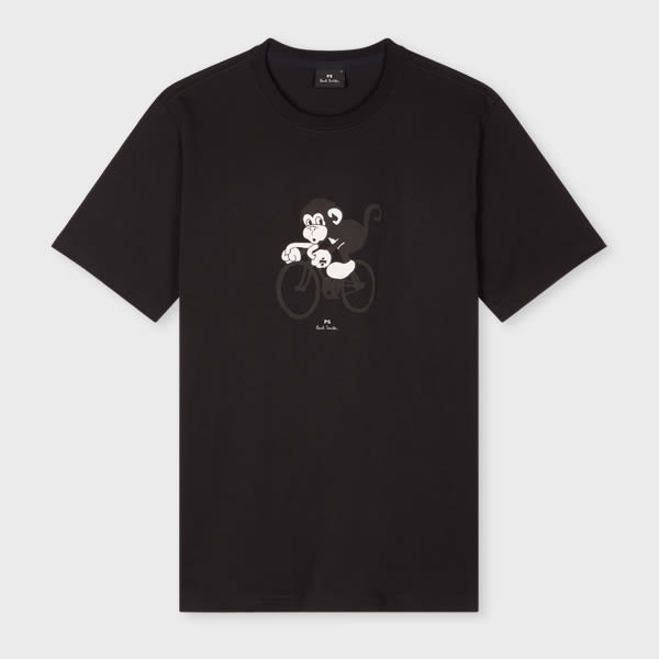 PS Paul Smith Black Cotton 'Cycling Monkey' Print T-Shirt