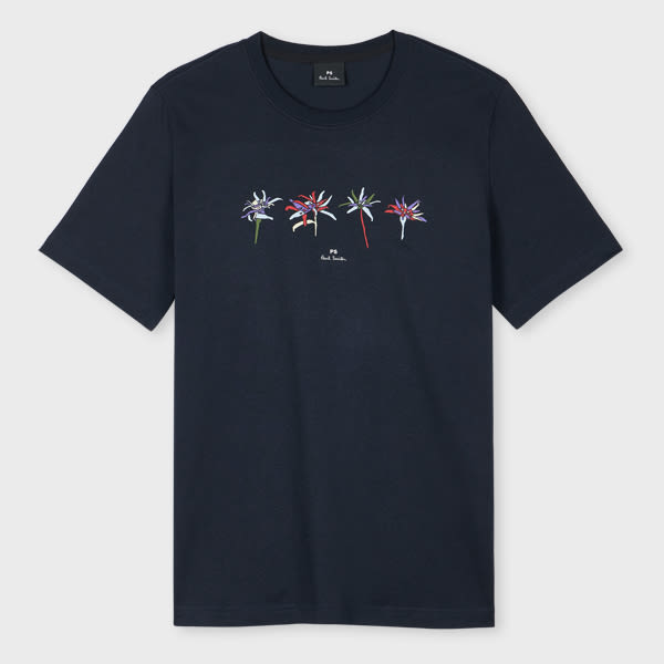 PS Paul Smith Dark Navy 'Edelweiss' Print T-Shirt Blue