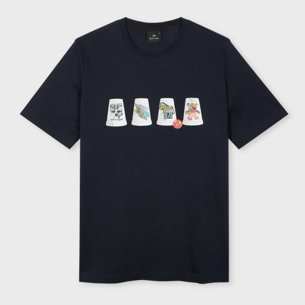 Ps By Paul Smith Dark Navy 'cups' Print T-shirt Blue In Blue