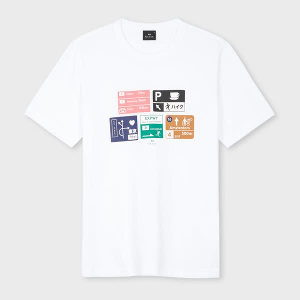 PS Paul Smith White 'Road Signs' Print T-Shirt