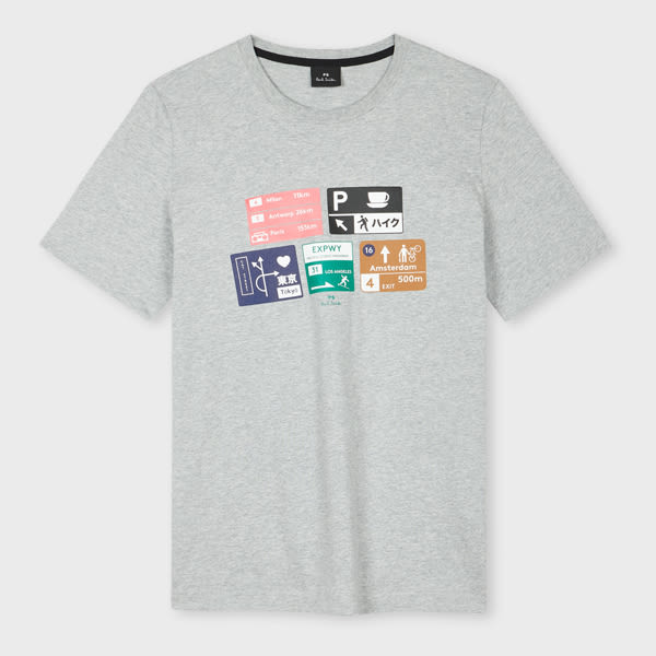 PS Paul Smith Grey Marl 'Road Signs' Print T-Shirt