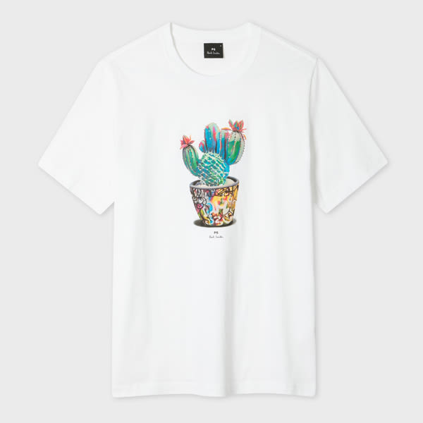 Ps By Paul Smith White 'graffiti Cactus' Print T-shirt