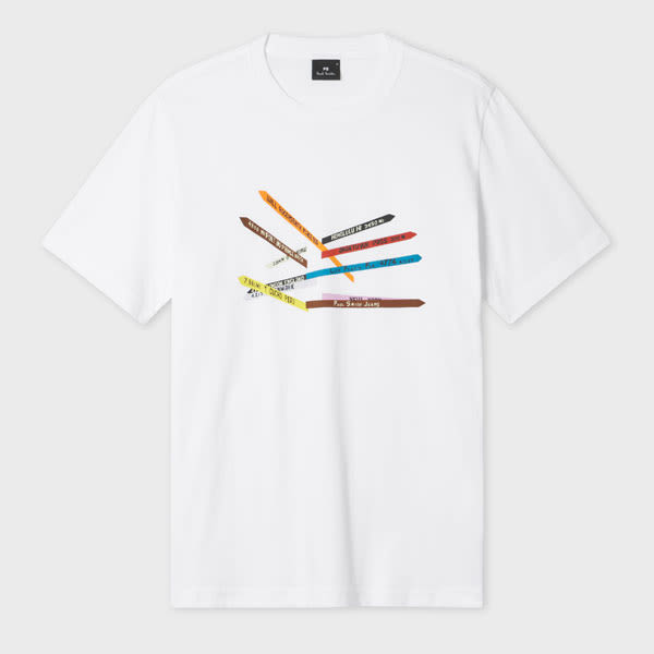 Ps By Paul Smith White 'sign Posts' Print T-shirt In White