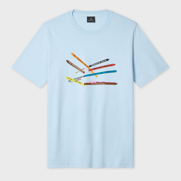 Ps By Paul Smith Light Blue 'sign Posts' Print T-shirt In Blue