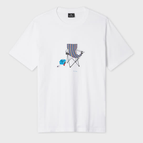 Ps By Paul Smith White 'fishing Chair' Print T-shirt In Gray