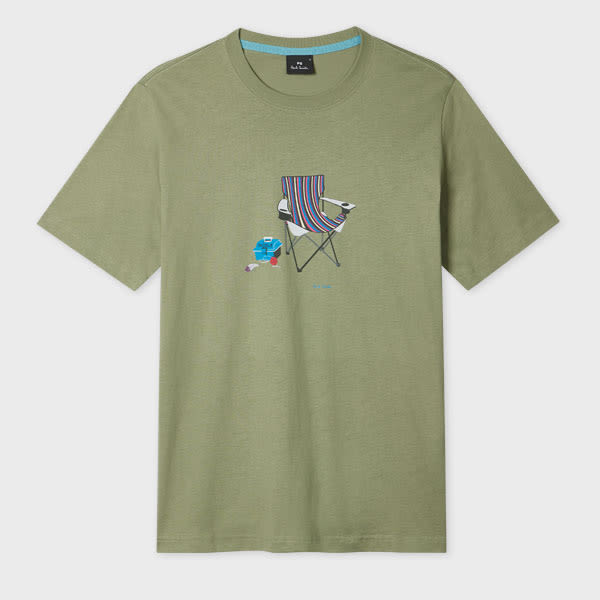 Ps By Paul Smith Khaki Green 'fishing Chair' Print T-shirt In Green