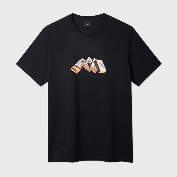 Ps By Paul Smith Black Cotton 'matchboxes' Print T-shirt In Black