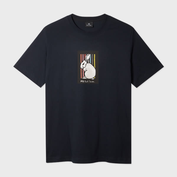 Ps By Paul Smith Dark Navy Cotton 'rabbit Stripe' Print T-shirt Blue In Blue