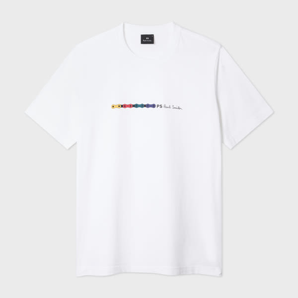 Ps By Paul Smith White 'bike Chain' Print T-shirt In White