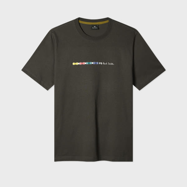 Ps By Paul Smith Dark Grey 'bike Chain' Print T-shirt In Gray