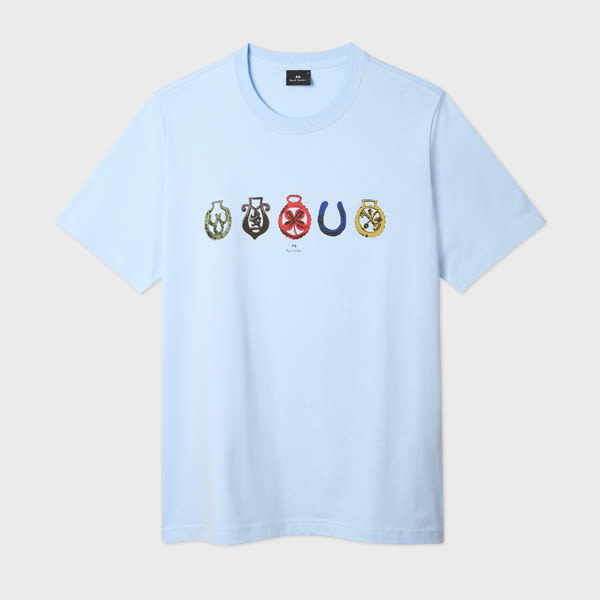 Ps By Paul Smith Sky Blue 'lucky Charm' Print T-shirt In Blue