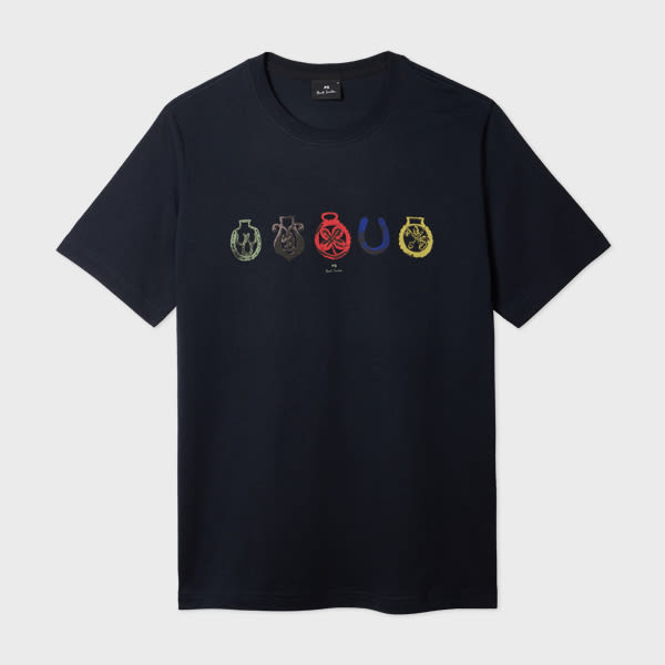 Ps By Paul Smith Navy 'lucky Charm' Print T-shirt Blue In Black