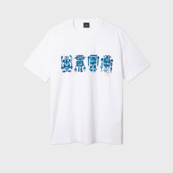 Ps By Paul Smith White 'screen Robot' Print T-shirt In White