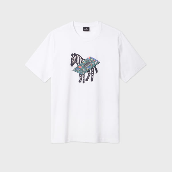 Ps By Paul Smith White Circuit Print 'zebra' T-shirt In White