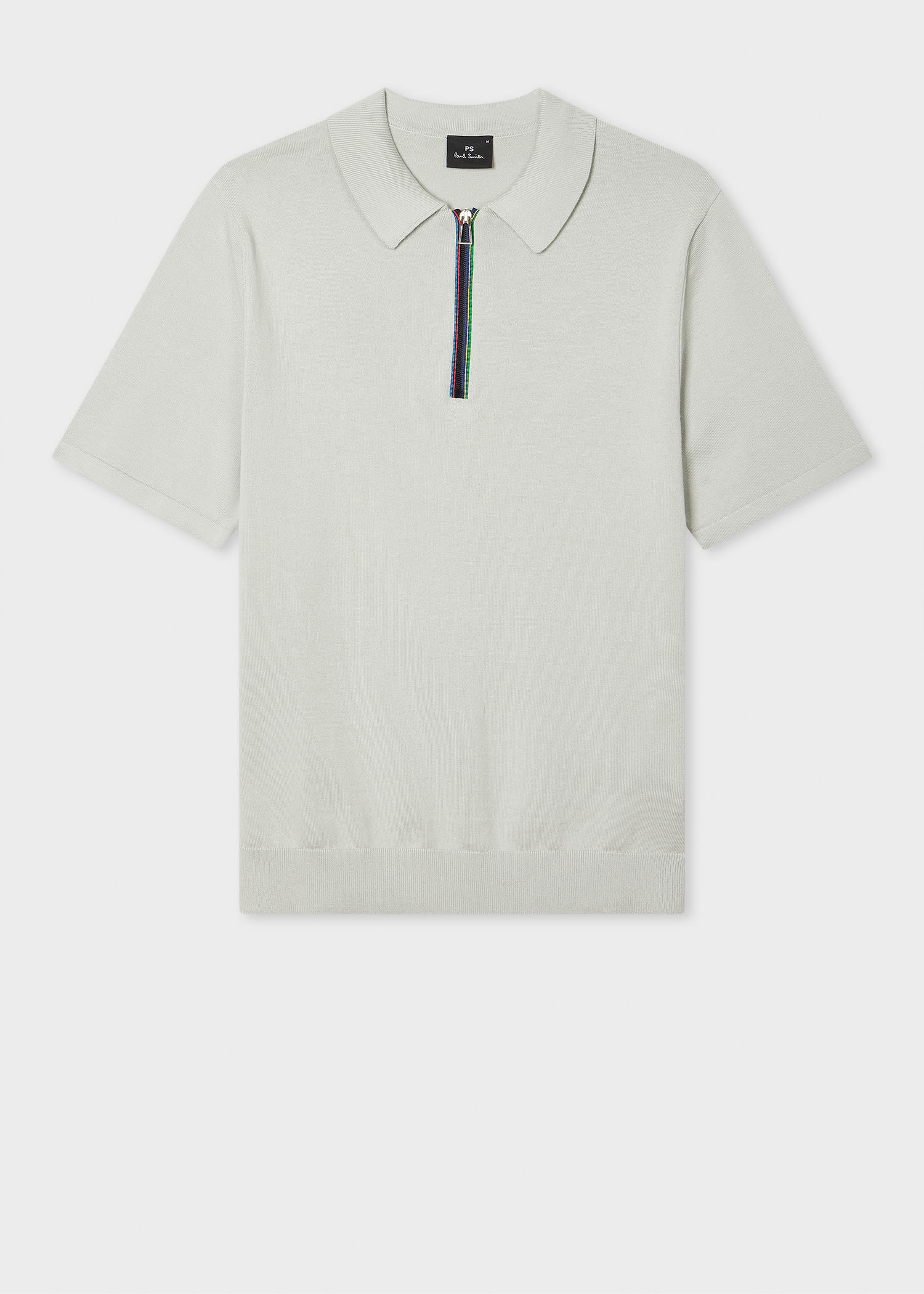 Ps By Paul Smith Light Grey 'sports Stripe' Zip Knitted Cotton Polo Shirt