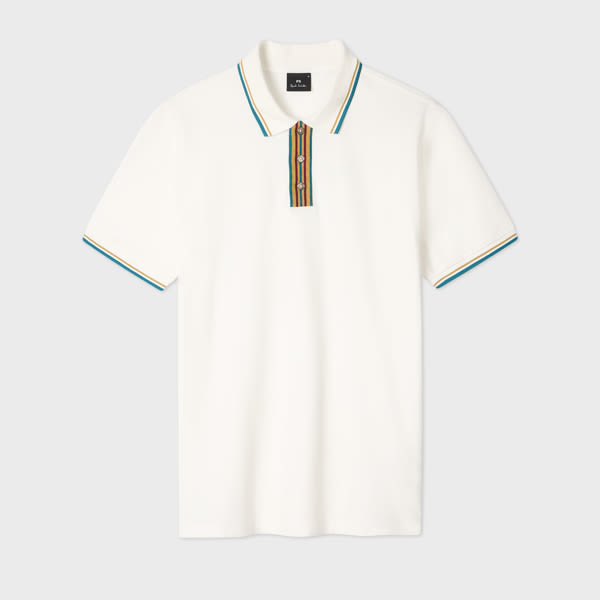 Ps By Paul Smith Ecru Polo Shirt With Stripe Tipping White In White