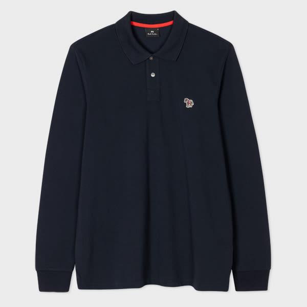 PS Paul Smith Navy Organic Cotton Zebra Logo Long-Sleeve Polo Shirt Blue
