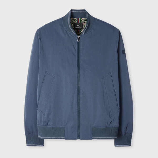 Ps By Paul Smith Slate Blue Textured Bomber Jacket Grey In Blue