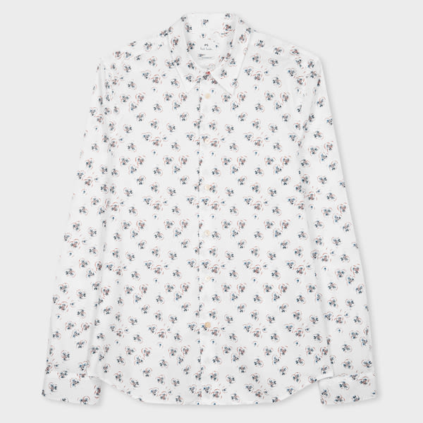 PS Paul Smith White 'Drinks Print' Tailored-Fit Shirt