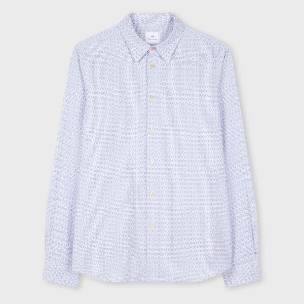 PS Paul Smith Tailored-Fit White Geometric Dobby Cotton Shirt