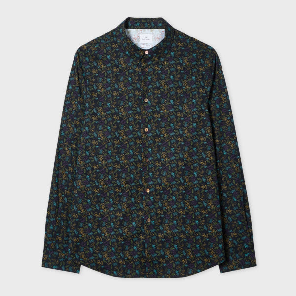Ps By Paul Smith Black Organic Cotton 'globe Flower' Shirt In Green