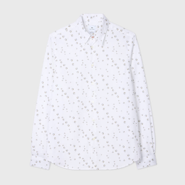 Ps By Paul Smith Tailored-fit White 'dice' Print Shirt In White