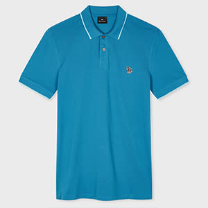 Ps By Paul Smith Slim-fit Blue Zebra Logo Polo Shirt With Contrast Tipping Green In Green