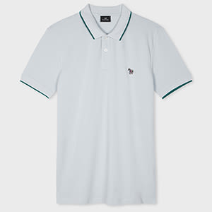Ps By Paul Smith Slim-fit Pale Blue Zebra Logo Polo Shirt With Teal Tipping Grey In Grey