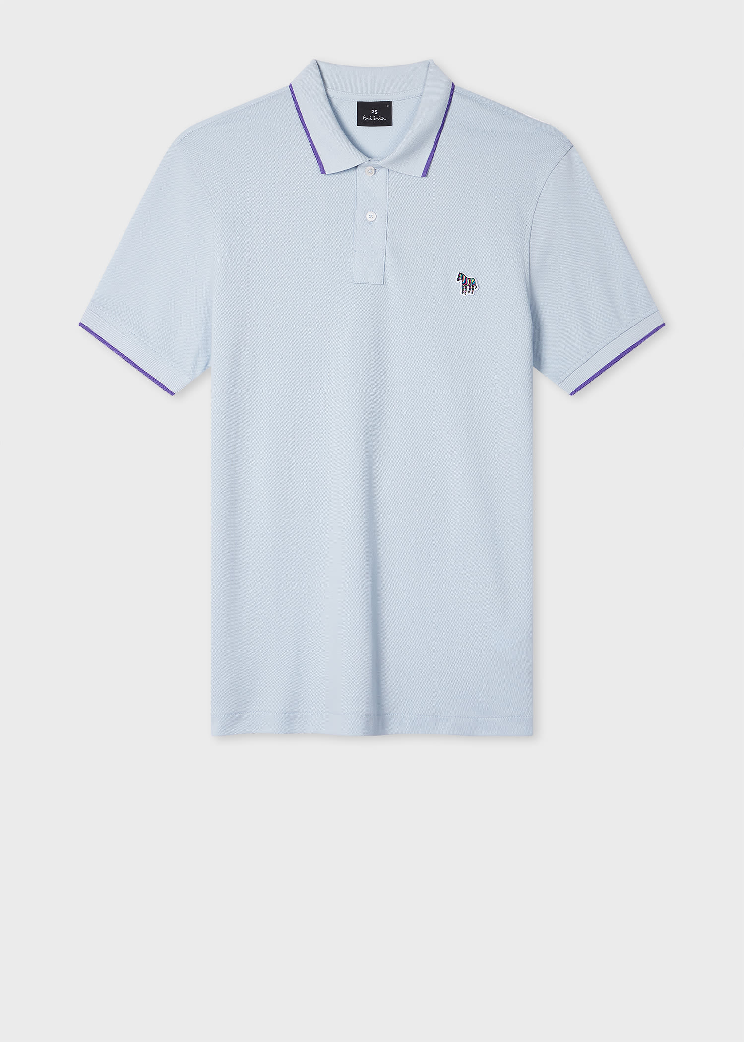 Ps By Paul Smith Slim-fit Pale Blue Zebra Logo Polo Shirt With Contrast Tipping In Blue