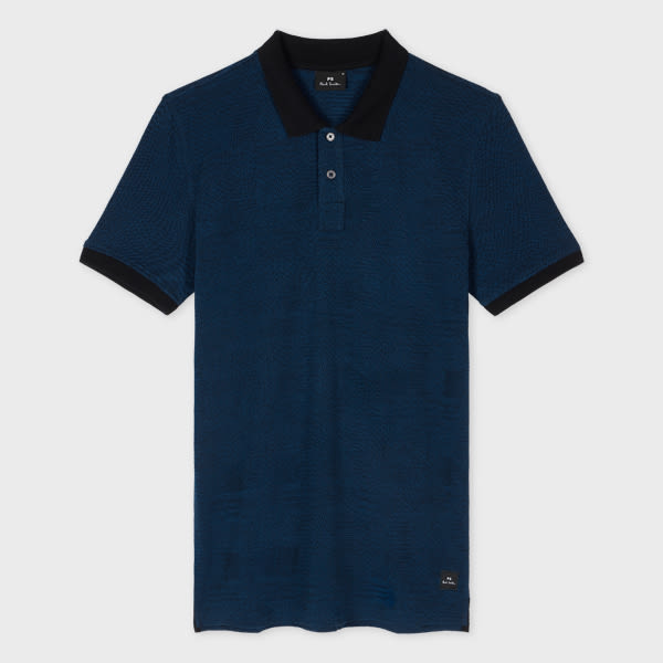 Ps By Paul Smith Navy Patchwork Jacquard Polo Shirt Blue In Blue