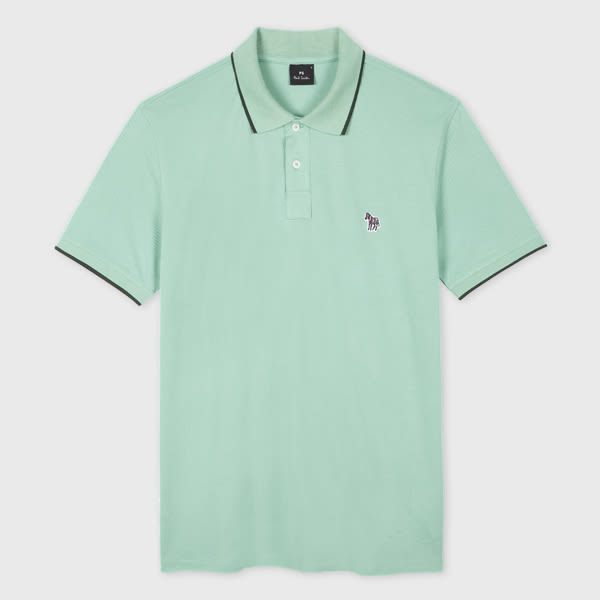 PS Paul Smith Sea Green Zebra Logo Polo Shirt With Contrast Tipping