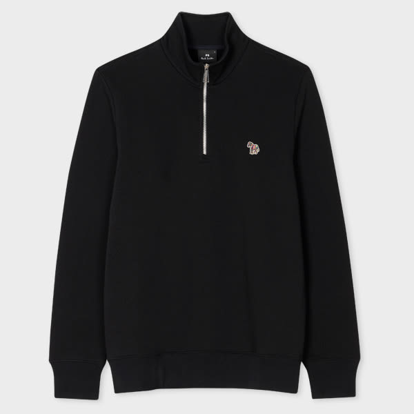PS Paul Smith Black Cotton Zebra Logo Zip-Neck Sweatshirt