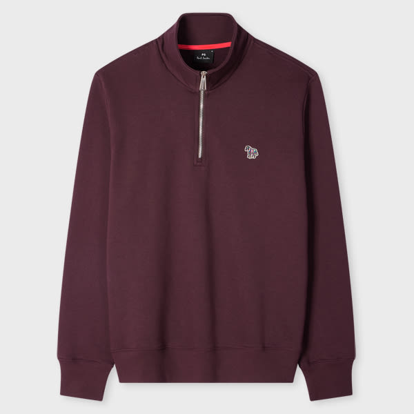 PS Paul Smith Burgundy Organic Cotton Logo Half-Zip Sweatshirt Red