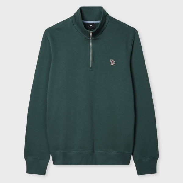 Ps By Paul Smith Dark Teal Organic Cotton Logo Half-zip Sweatshirt Green