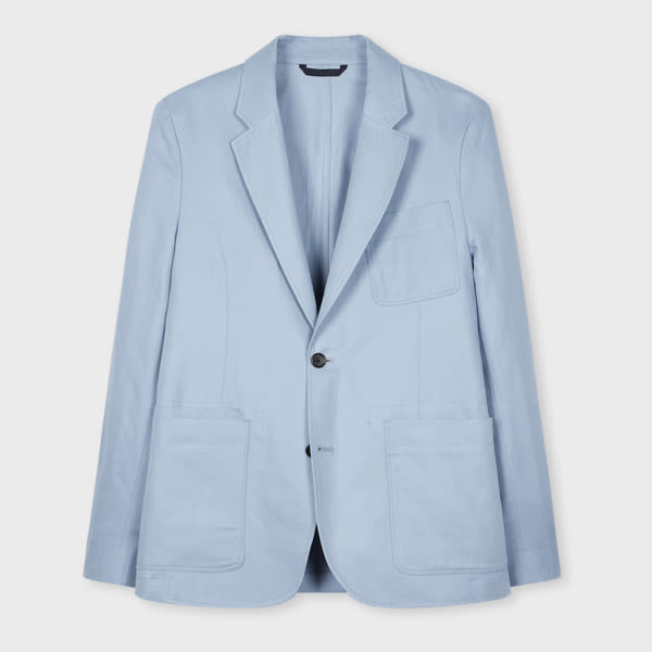 Ps By Paul Smith Light Blue Cotton-linen Twill Patch-pocket Blazer In Blue