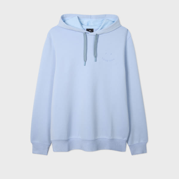 Ps By Paul Smith Light Blue Embossed 'happy' Hoodie