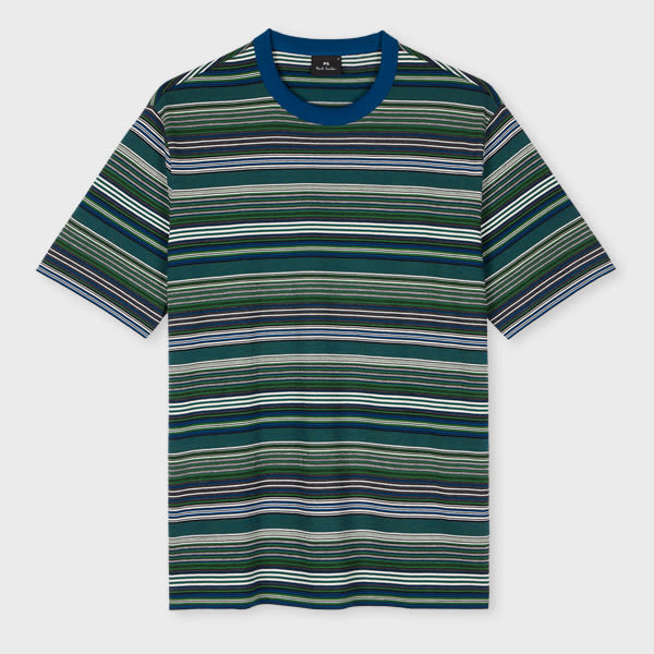 PS Paul Smith Green And Blue Stripe Cotton T-Shirt Black