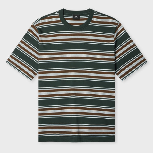 Ps By Paul Smith Dark Green Stripe Cotton T-shirt In Multi