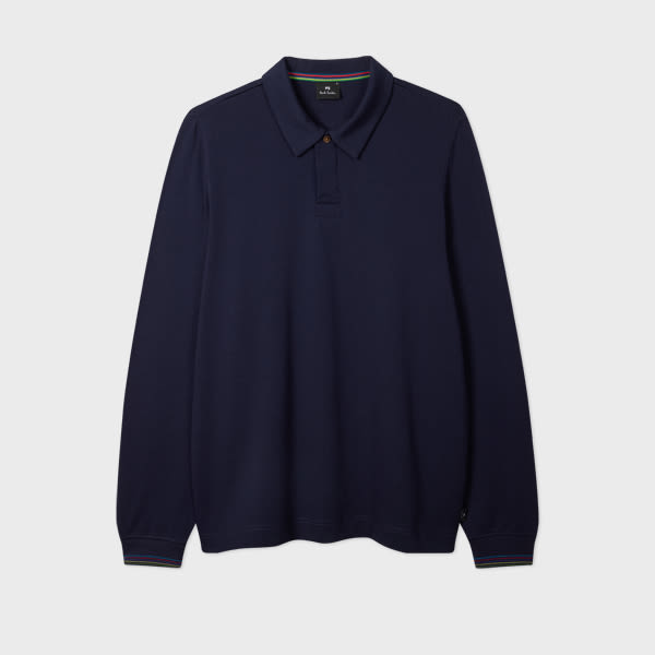 Ps By Paul Smith Navy Cotton-modal Long-sleeve Polo Shirt Blue