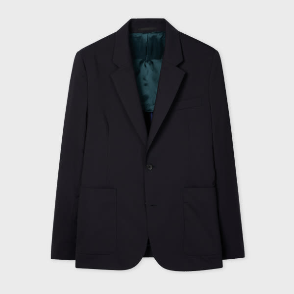Ps By Paul Smith Navy Wool And Cotton-blend Buggy-lined Blazer Blue In Black