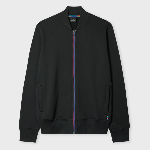 Ps By Paul Smith Black 'sports Stripe' Jersey Bomber Jacket