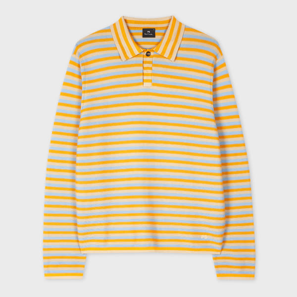 Ps By Paul Smith Yellow Faded Stripe Knitted Cotton Polo Shirt Blue In Blue