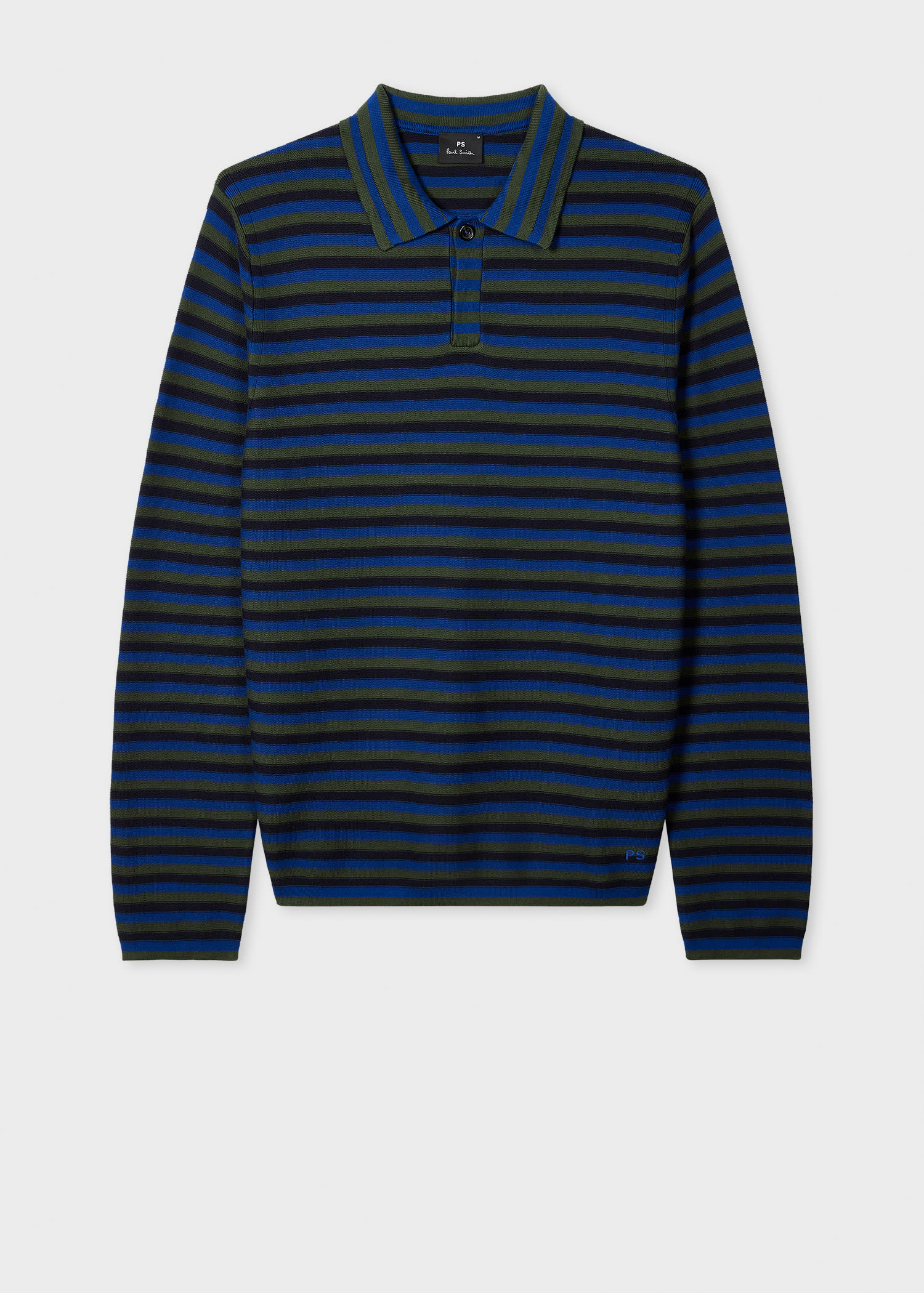 Ps By Paul Smith Blue Faded Stripe Knitted Cotton Polo Shirt In Blue