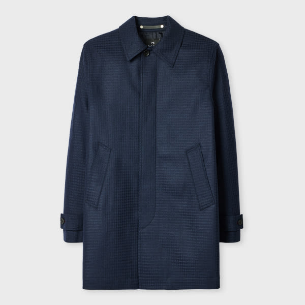 Ps By Paul Smith Dark Navy Wool-blend Check Coat Blue In Blue