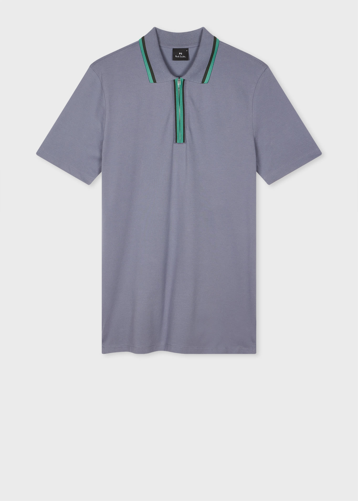 PS Paul Smith Grey Zip-Neck Polo Shirt With Contrast Tipping