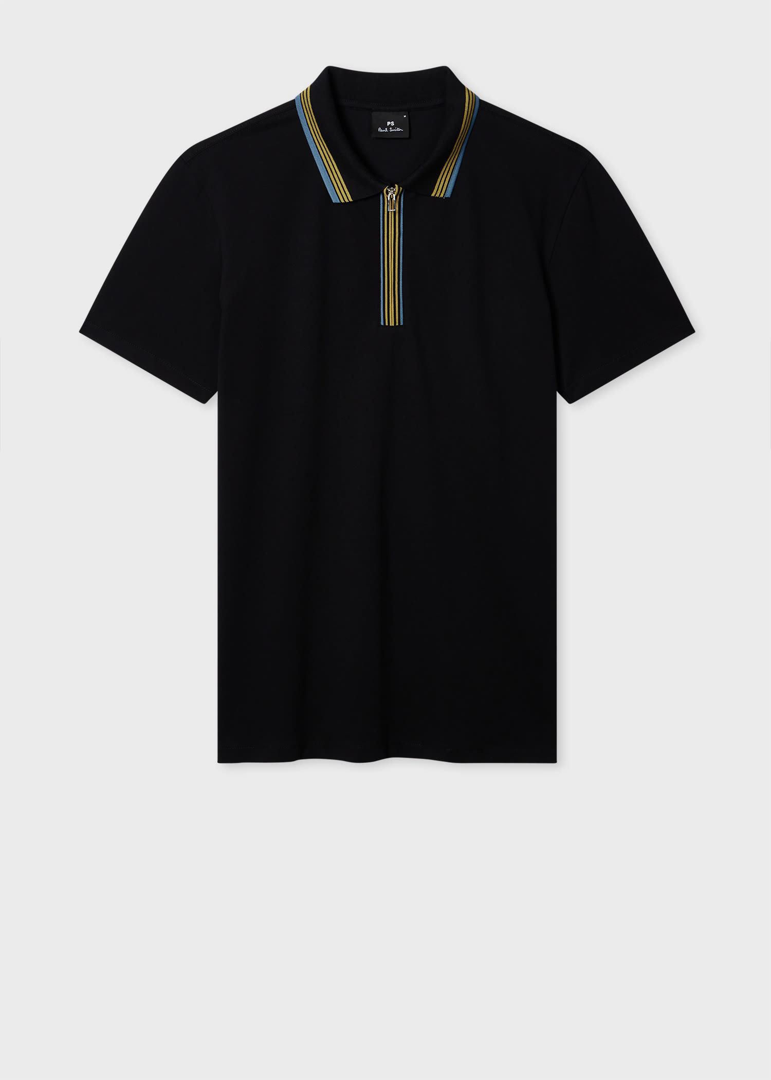 Ps By Paul Smith Black Contrast Tipping Zip-neck Polo Shirt