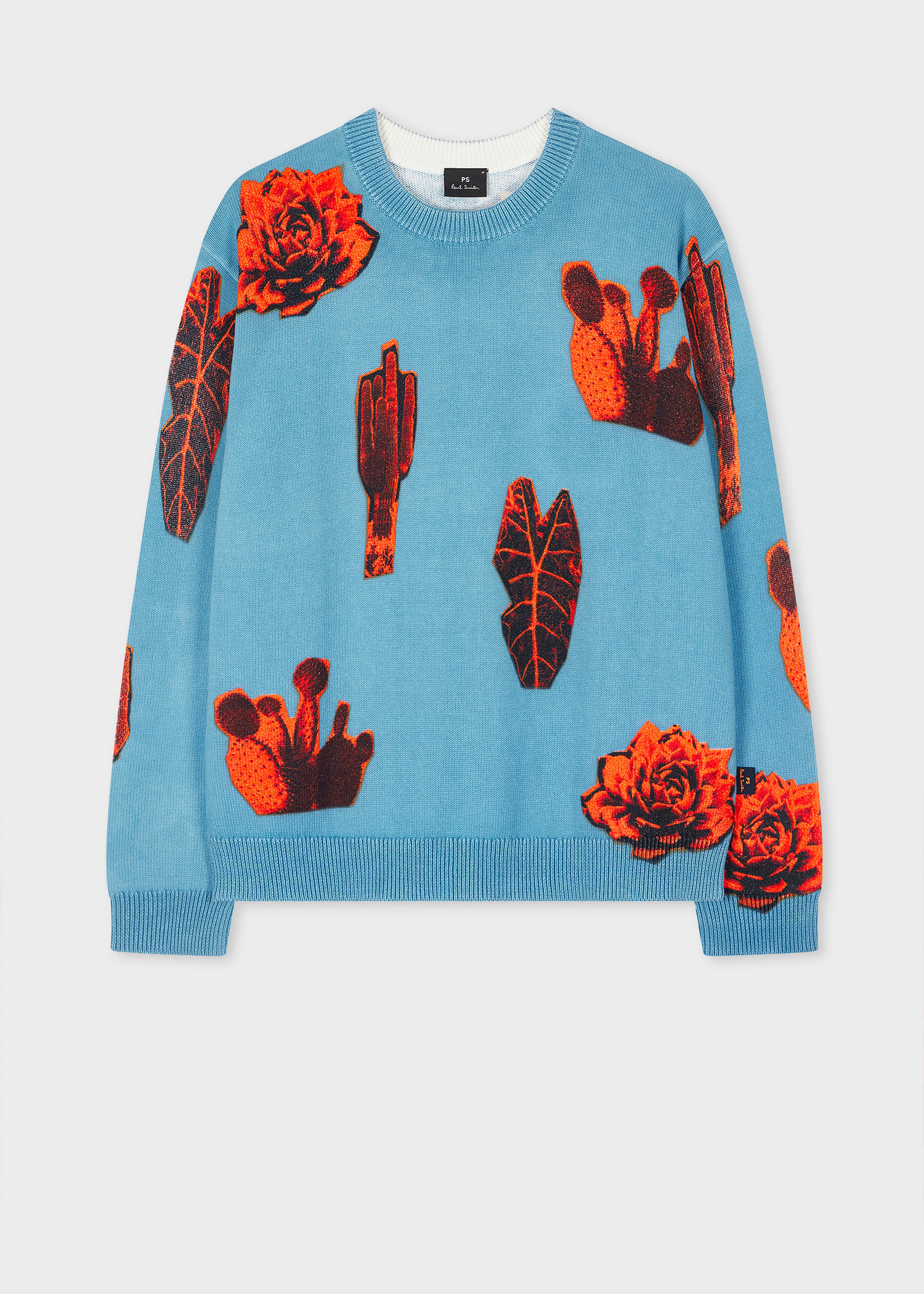 PS Paul Smith Sky Blue 'Photographic Cactus' Print Cotton Sweater
