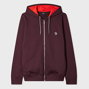 Ps By Paul Smith Damson Cotton Zip-front Zebra Logo Hoodie Red In Burgundy